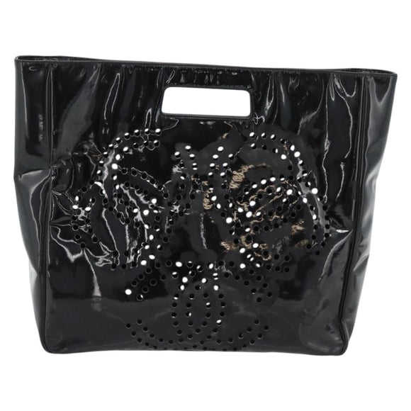 CHANEL Hand Bag Patent leather Black Silver CC Auth 186129