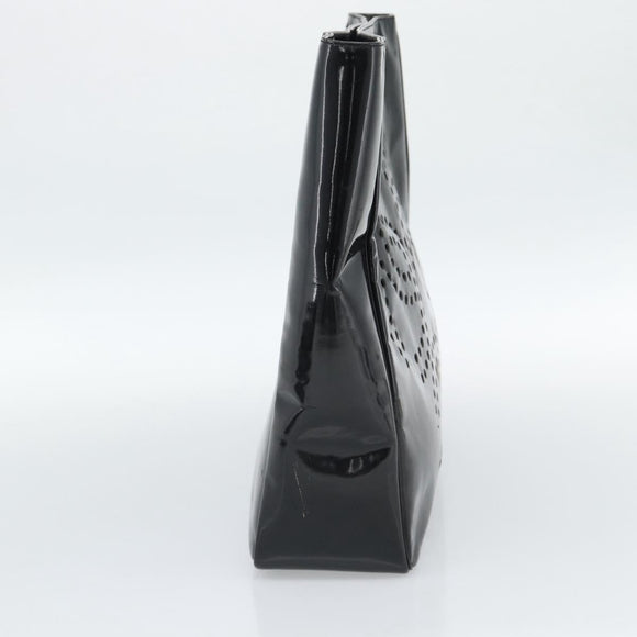 CHANEL Hand Bag Patent leather Black Silver CC Auth 186129