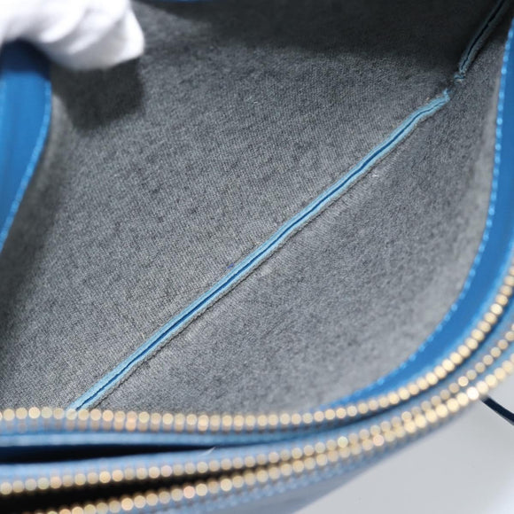 CELINE Trio Shoulder Bag Leather Blue Gold Auth 186131