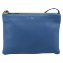 CELINE Trio Shoulder Bag Leather Blue Gold Auth 186131-2