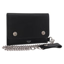 CELINE Chain Wallet Leather Black Silver Auth 186133M-1