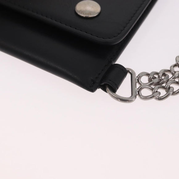 CELINE Chain Wallet Leather Black Silver Auth 186133M