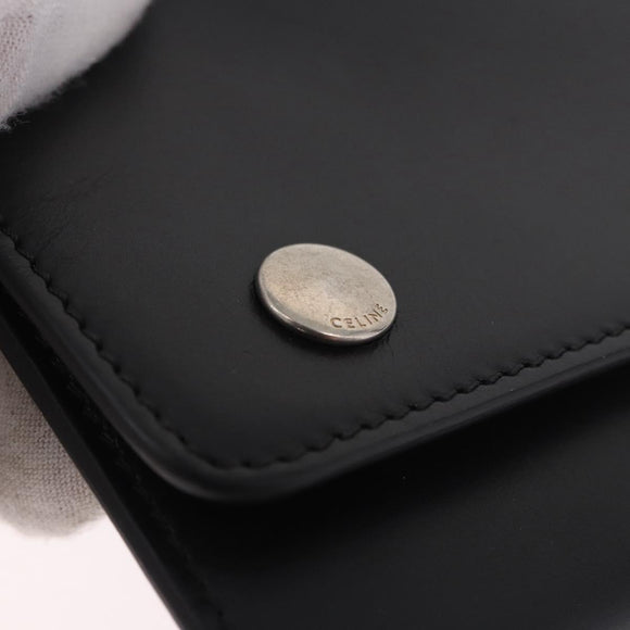 CELINE Chain Wallet Leather Black Silver Auth 186133M