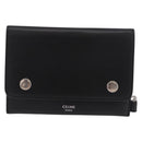 CELINE Chain Wallet Leather Black Silver Auth 186133M-13