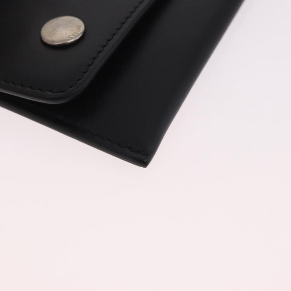 CELINE Chain Wallet Leather Black Silver Auth 186133M