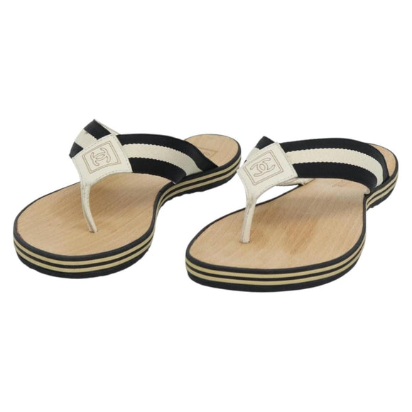 CHANEL COCO Mark Beach Sandals Wood Beige CC Auth 186134M