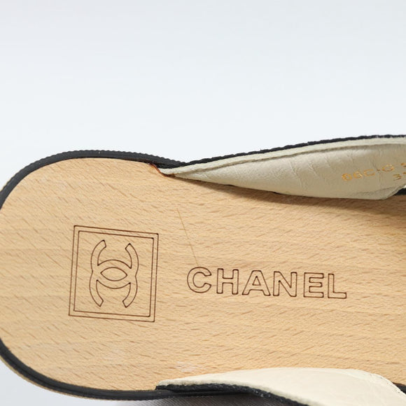 CHANEL COCO Mark Beach Sandals Wood Beige CC Auth 186134M