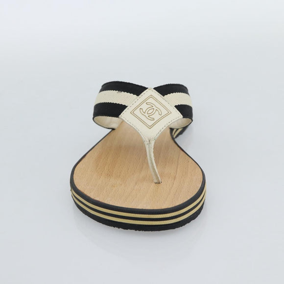CHANEL COCO Mark Beach Sandals Wood Beige CC Auth 186134M