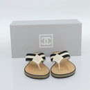 CHANEL COCO Mark Beach Sandals Wood Beige CC Auth 186134M-20