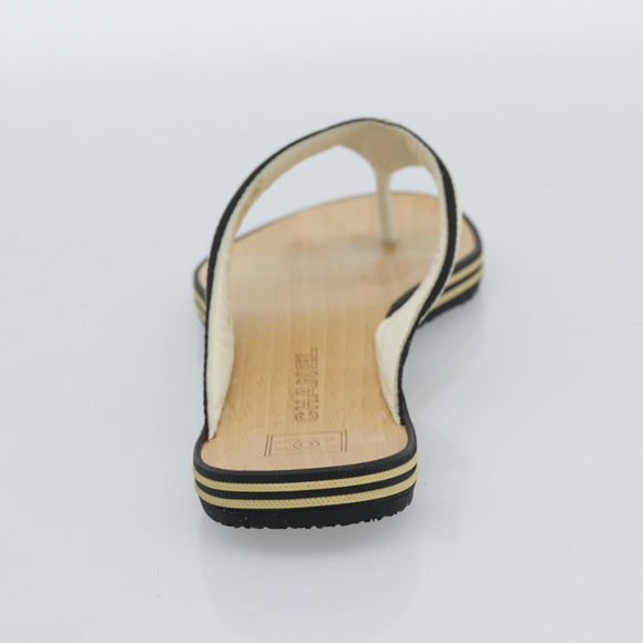 CHANEL COCO Mark Beach Sandals Wood Beige CC Auth 186134M