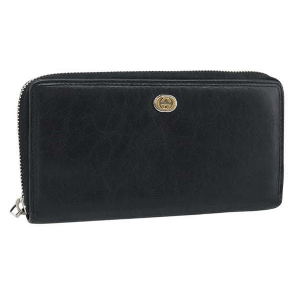 GUCCI Long Wallet Leather Black Silver 575988 Auth 186135M