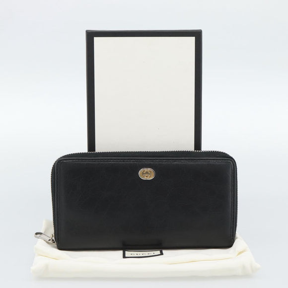 GUCCI Long Wallet Leather Black Silver 575988 Auth 186135M