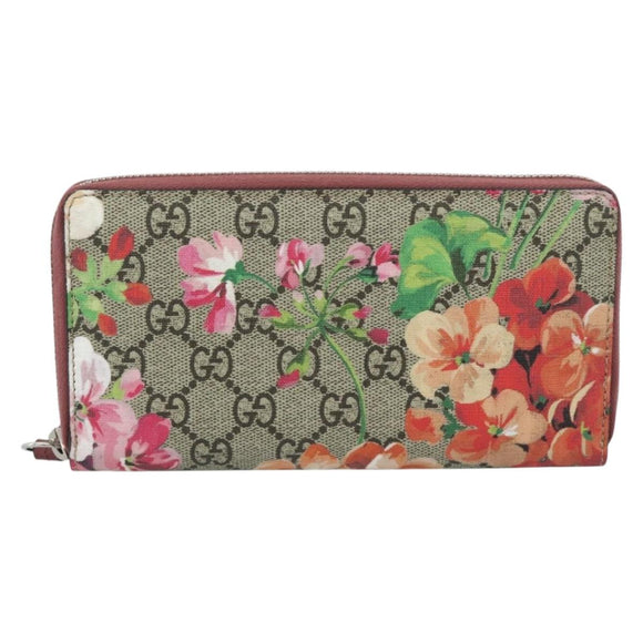 GUCCI GG Supreme Long Wallet PVC Beige Silver 404071 Auth 186136M