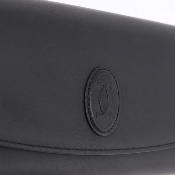CARTIER Long Wallet Leather Black Gold Auth 186137V