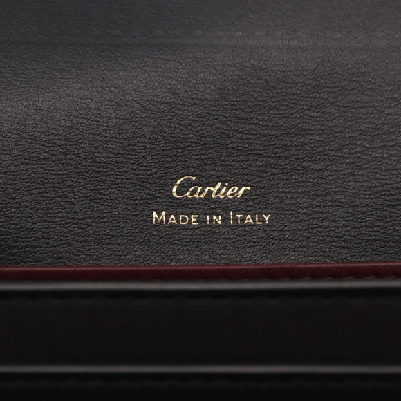 CARTIER Long Wallet Leather Black Gold Auth 186137V
