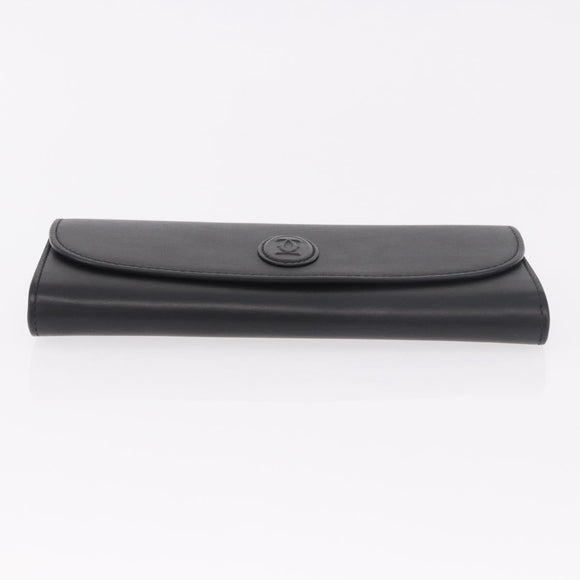 CARTIER Long Wallet Leather Black Gold Auth 186137V