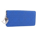 Christian Dior Canage Long Wallet Lamb Skin Blue Silver Auth 186139M-1