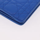 Christian Dior Canage Long Wallet Lamb Skin Blue Silver Auth 186139M-15