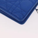 Christian Dior Canage Long Wallet Lamb Skin Blue Silver Auth 186139M-16