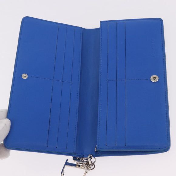 Christian Dior Canage Long Wallet Lamb Skin Blue Silver Auth 186139M
