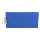 Christian Dior Canage Long Wallet Lamb Skin Blue Silver Auth 186139M-13