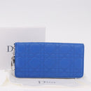 Christian Dior Canage Long Wallet Lamb Skin Blue Silver Auth 186139M-12