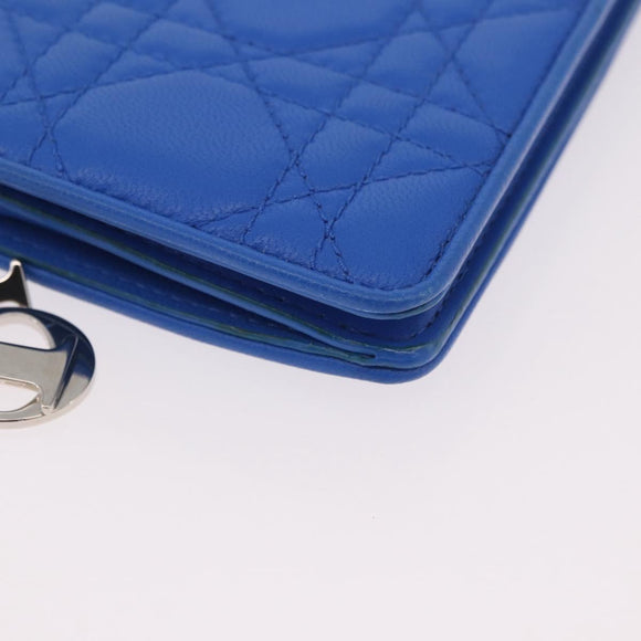 Christian Dior Canage Long Wallet Lamb Skin Blue Silver Auth 186139M