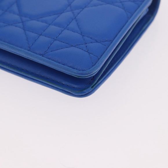 Christian Dior Canage Long Wallet Lamb Skin Blue Silver Auth 186139M