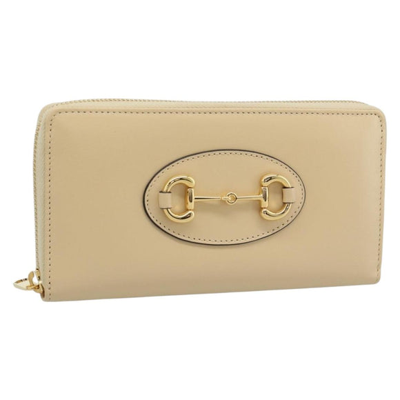 GUCCI Horsebit Long Wallet Leather Beige Gold 621889 Auth 186140M