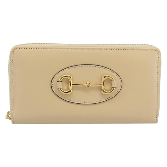 GUCCI Horsebit Long Wallet Leather Beige Gold 621889 Auth 186140M
