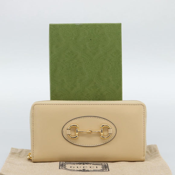 GUCCI Horsebit Long Wallet Leather Beige Gold 621889 Auth 186140M