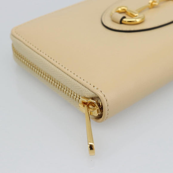 GUCCI Horsebit Long Wallet Leather Beige Gold 621889 Auth 186140M