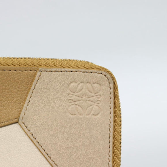 LOEWE Puzzle Anagram Coin Purse Leather Beige Auth 186146M