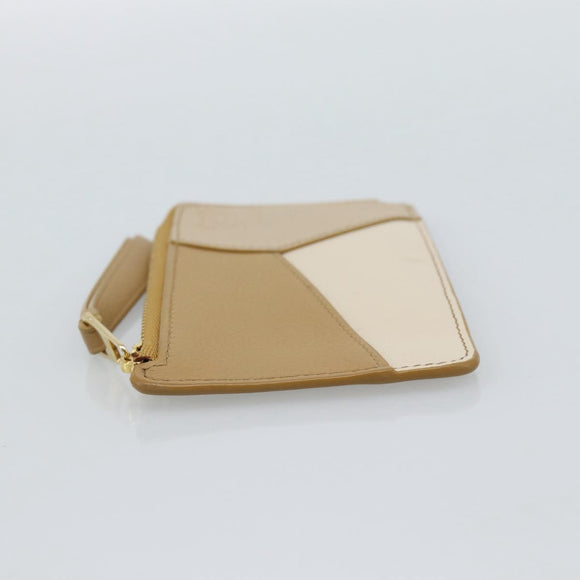 LOEWE Puzzle Anagram Coin Purse Leather Beige Auth 186146M