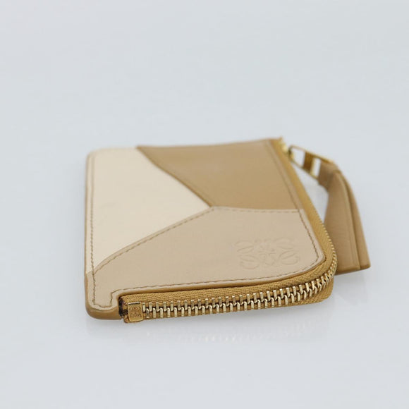 LOEWE Puzzle Anagram Coin Purse Leather Beige Auth 186146M