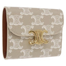 CELINE Triomphe 3 Fold Wallet PVC Beige Gold Auth 186147M-1