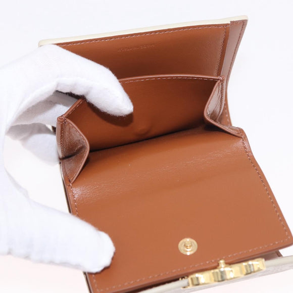 CELINE Triomphe 3 Fold Wallet PVC Beige Gold Auth 186147M
