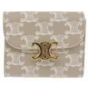 CELINE Triomphe 3 Fold Wallet PVC Beige Gold Auth 186147M-13
