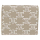 CELINE Triomphe 3 Fold Wallet PVC Beige Gold Auth 186147M-2
