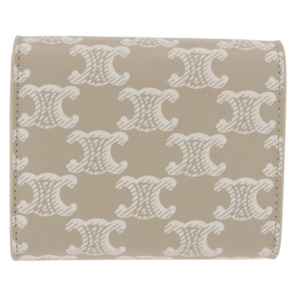 CELINE Triomphe 3 Fold Wallet PVC Beige Gold Auth 186147M