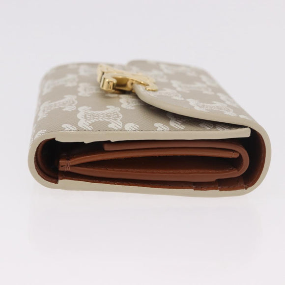CELINE Triomphe 3 Fold Wallet PVC Beige Gold Auth 186147M