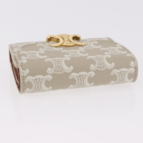 CELINE Triomphe 3 Fold Wallet PVC Beige Gold Auth 186147M