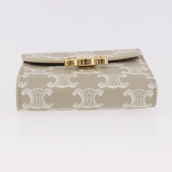 CELINE Triomphe 3 Fold Wallet PVC Beige Gold Auth 186147M