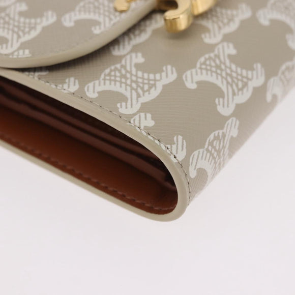 CELINE Triomphe 3 Fold Wallet PVC Beige Gold Auth 186147M