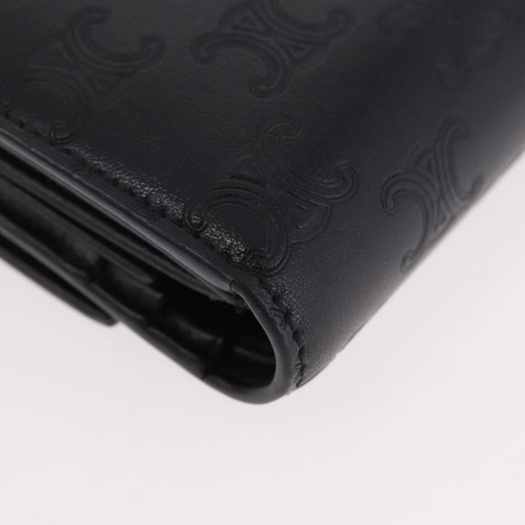 CELINE Triomphe 3-vouwportemonnee Leer Zwart Goud Auth 186148M