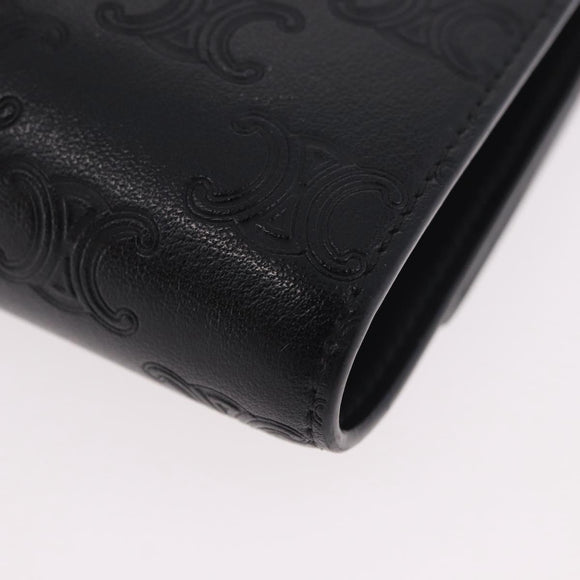 CELINE Triomphe 3-vouwportemonnee Leer Zwart Goud Auth 186148M