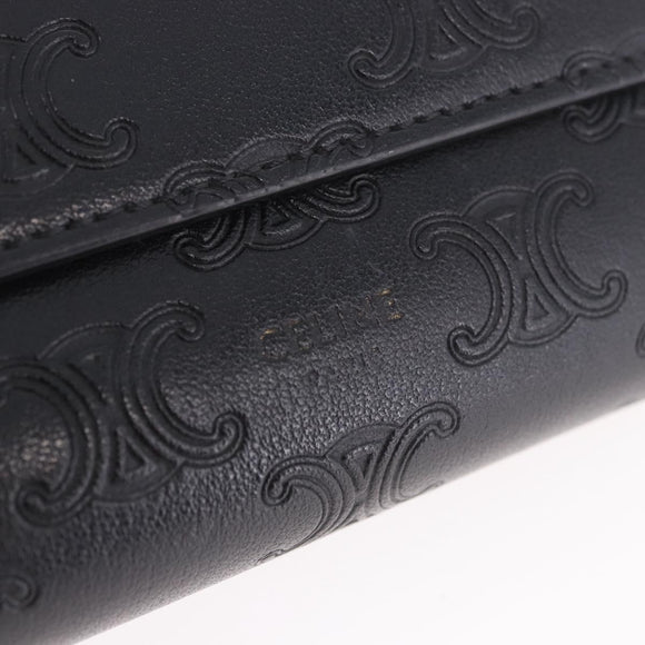 CELINE Triomphe 3-vouwportemonnee Leer Zwart Goud Auth 186148M