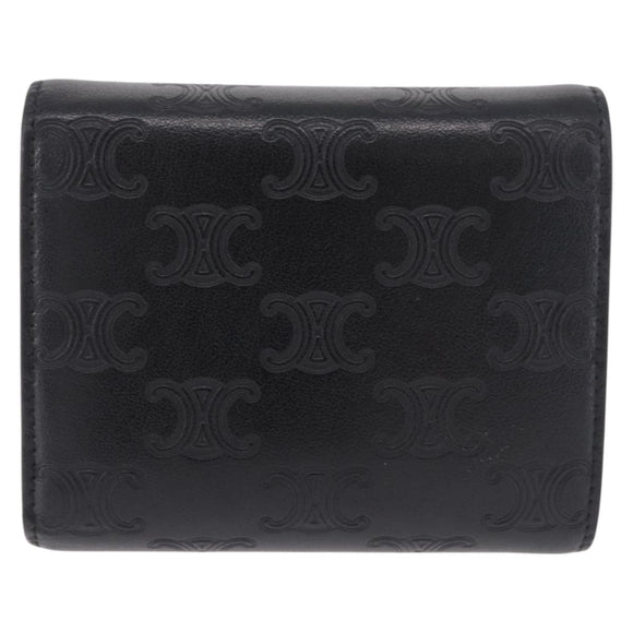 CELINE Triomphe 3-vouwportemonnee Leer Zwart Goud Auth 186148M