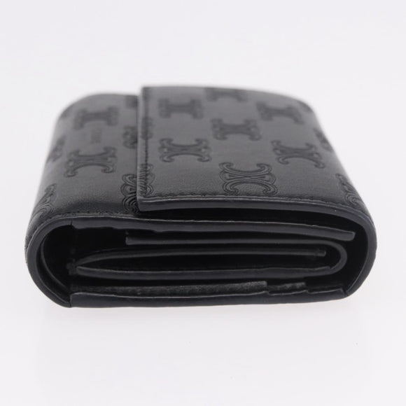 CELINE Triomphe 3-vouwportemonnee Leer Zwart Goud Auth 186148M