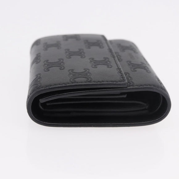 CELINE Triomphe 3-vouwportemonnee Leer Zwart Goud Auth 186148M